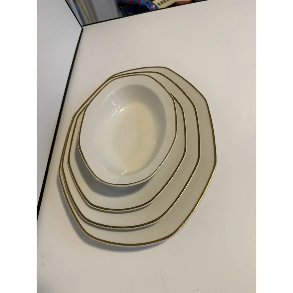 Rare WH Grindley Excelsior Antique Ironstone Octagonal Platters + Oval Bowl 1910